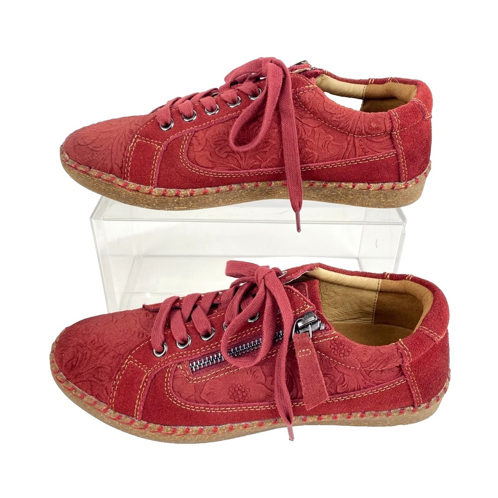 BIZA Suede Leather Sneakers Women's 7.5 Brick Red Loafers Oxfords Aztec 2 LKNU